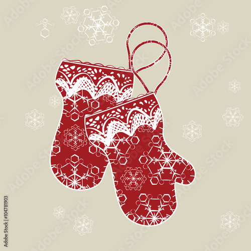 Winter card with red gloves. Vector