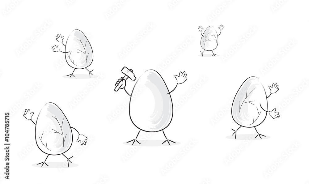 Fototapeta premium Easter eggs funny concept. Egg with hammer and broken eggs