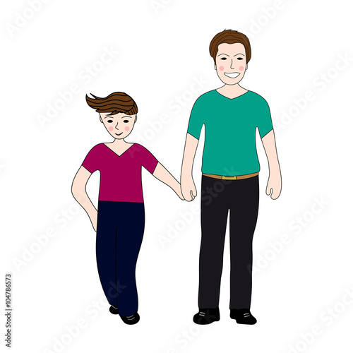 happy father holding his son by the hand of a teenager