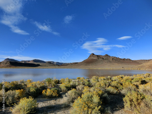 Beautiful lake in Nevada desert during summer - landscape color photo
