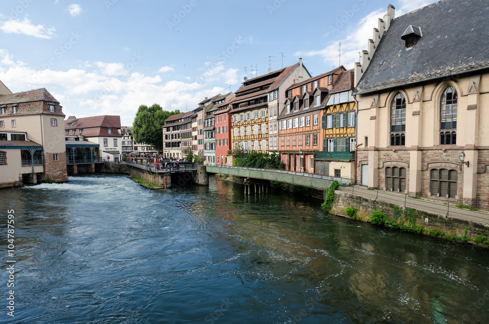 Medieval cityscape of beautiful half-timbered houses in petite France, Strasbourg