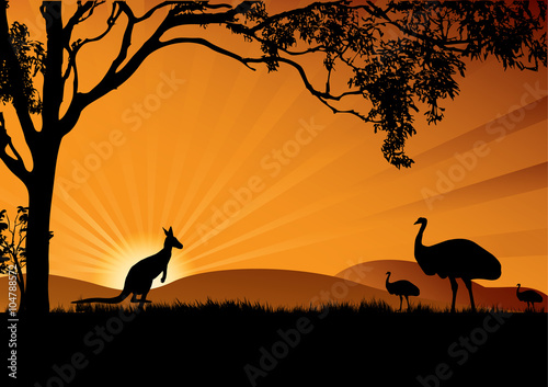 emu kangaroo sunset © electra kay-smith