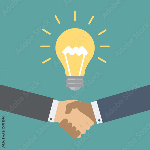 Hands shake. light bulb. Business idea concept.

