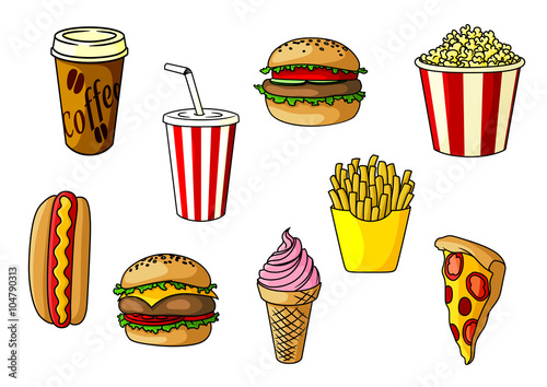 Fast food snacks, desserts and drinks