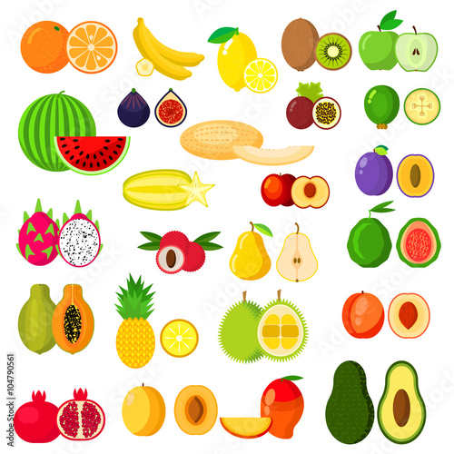 Flat whole and halves of fruits