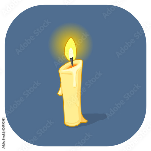 A vector illustration icon of a Candlelight.
A small burning candle with melting wax.
Flat icon religious or lighting concept.