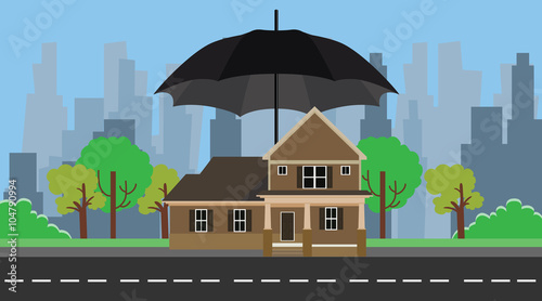 home insurance with umbrella protection vector illustration