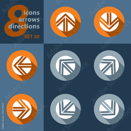 set of eight icons, with arrows