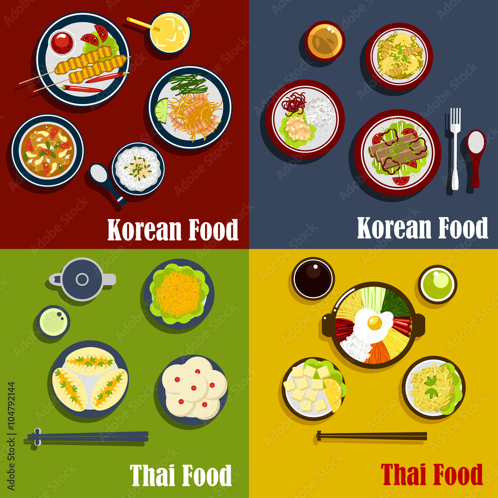 Traditional thai and korean dishes