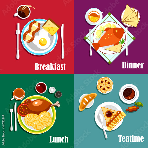 Continental breakfast, lunch and dinner