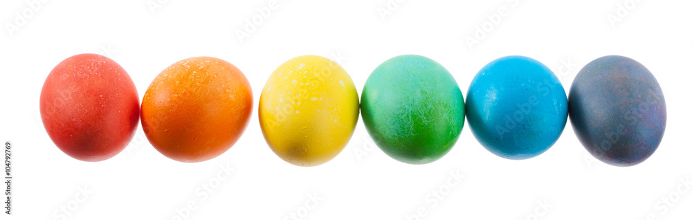Easter: Row Of Colorful Dyed Easter Eggs In A Rainbow Easter: Row Of Colorful Dyed Easter Eggs In A Rainbow