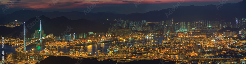 Panoramic top view of Hong Kong harbor Panoramic top view of Hong Kong harbor