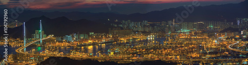 Panoramic top view of Hong Kong harbor