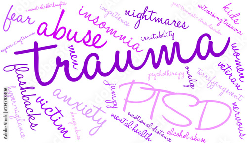 Trauma word cloud on a white background. 