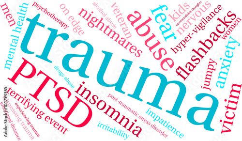 Trauma word cloud on a white background. 