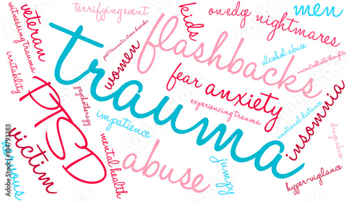 Trauma word cloud on a white background. 