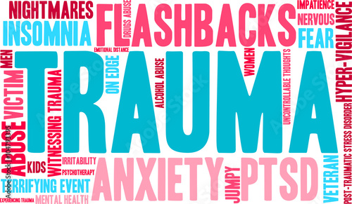 Trauma word cloud on a white background. 