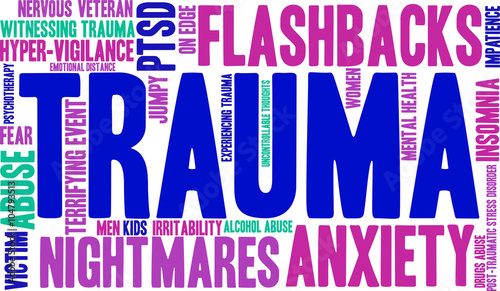 Trauma word cloud on a white background. 
