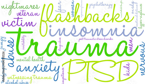 Trauma word cloud on a white background. 