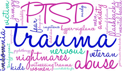 Trauma word cloud on a white background.