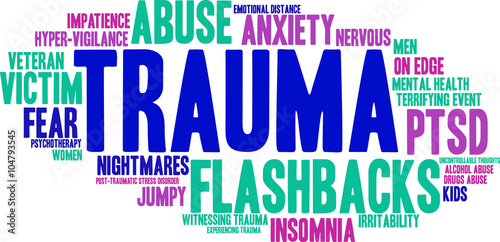 Trauma word cloud on a white background. 