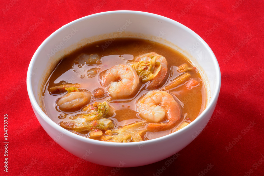 hot and sour curry with tamarind sauce, shrimp and vegetables : Delicious thai traditional food; hot and sour curry with tamarind sauce, shrimp and vegetables : Delicious thai traditional food;
