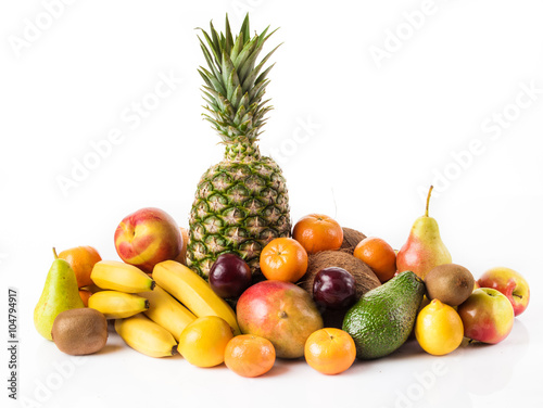 Fruits background.Healthy eating.  exotic fruits isolated on whi