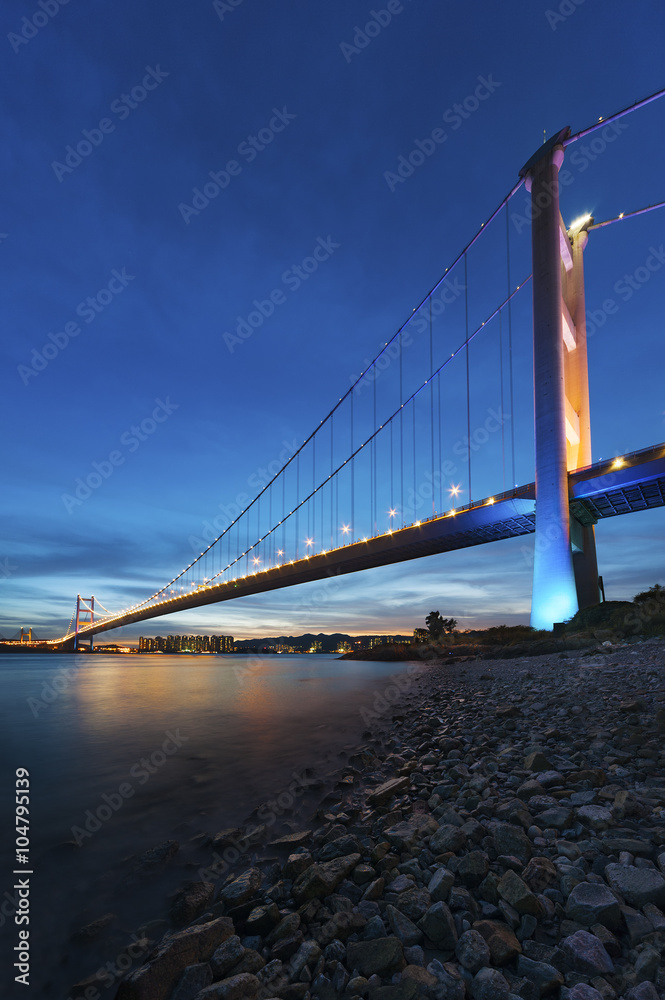 Tsing Ma bridge in Hiong Kong at dusk Tsing Ma bridge in Hiong Kong at dusk