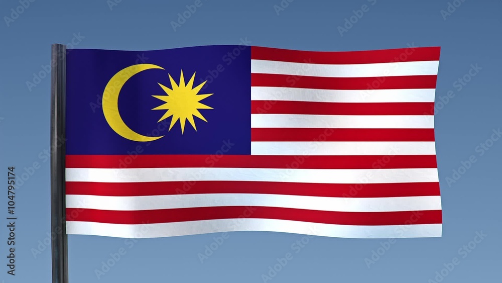 Looping flag of Malaysia with a background of clear blue sky. Looping flag of Malaysia with a background of clear blue sky.