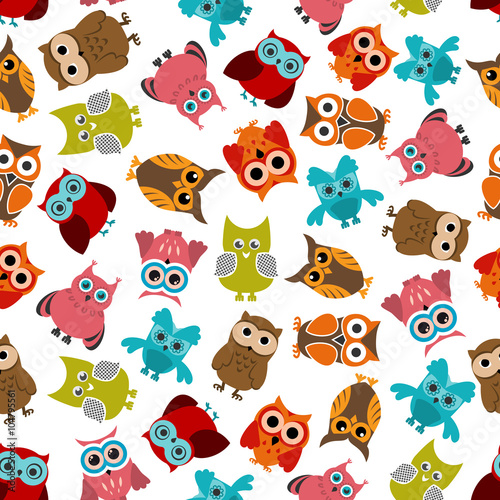 Colorful owls birds seamless pattern