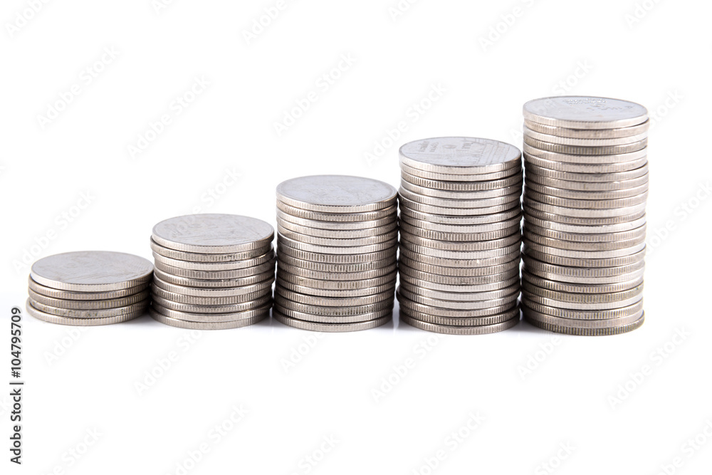 silver coin stack isolated on white background silver coin stack isolated on white background