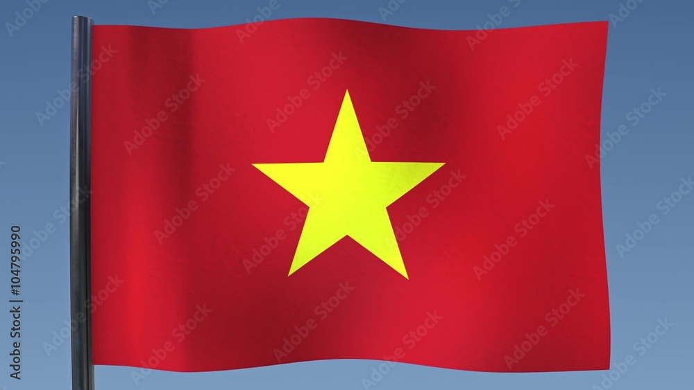 Looping flag of Vietnam with a background of clear blue sky. Looping flag of Vietnam with a background of clear blue sky.