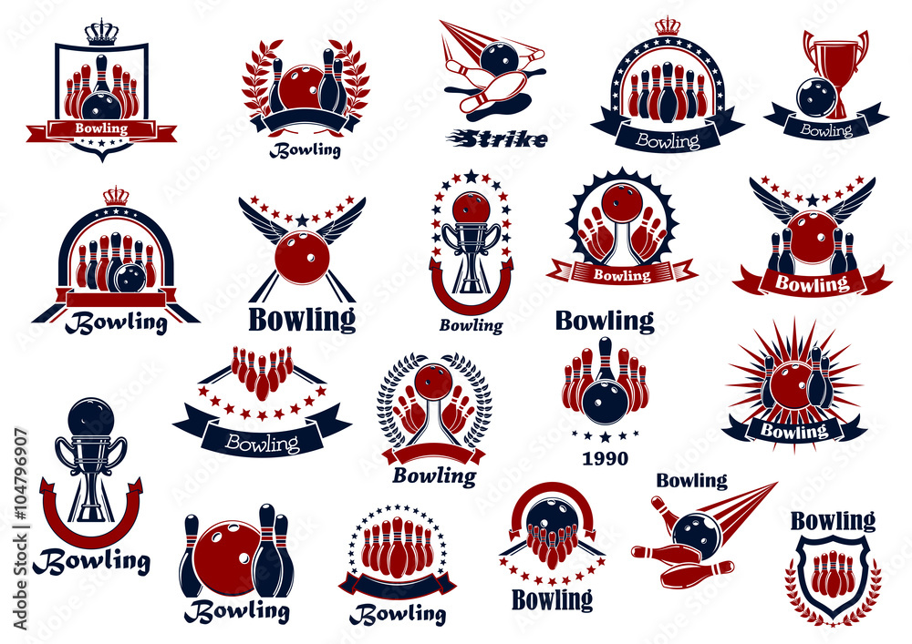 Obraz premium Bowling game and club retro symbols