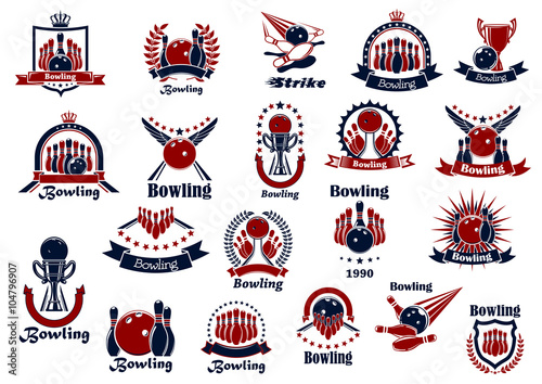Bowling game and club retro symbols