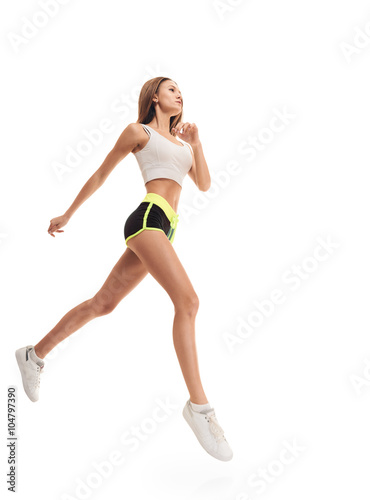 Runner woman full length. jumping
