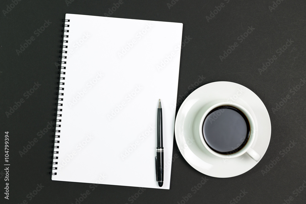 Blank notepad with coffee