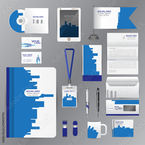 White identity template with blue origami elements. Vector compa
