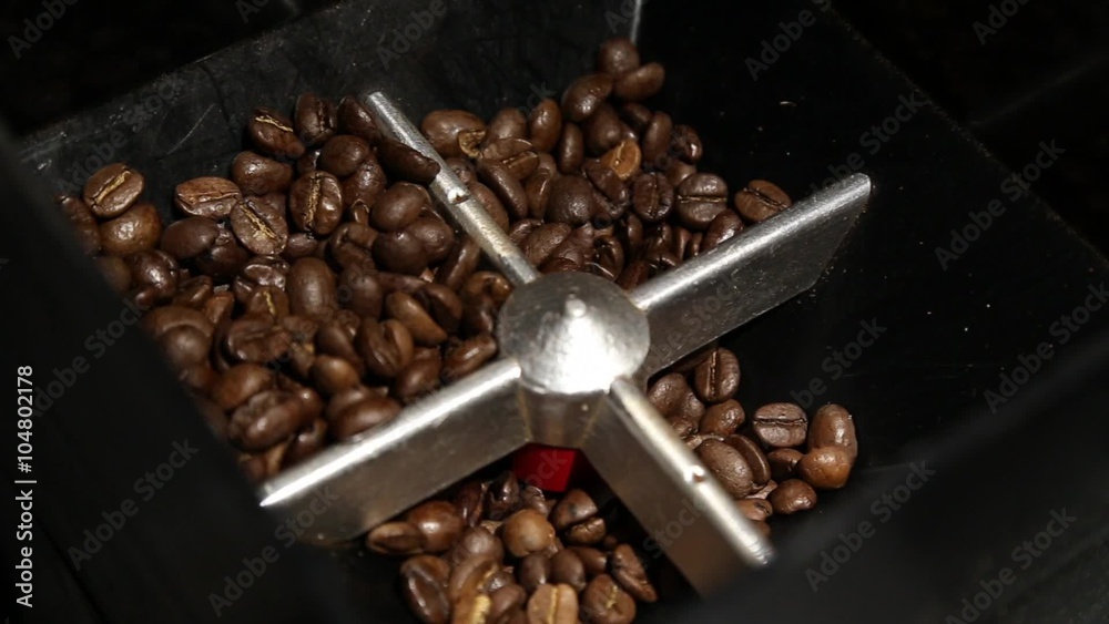 Fresh coffee beans grinder top view