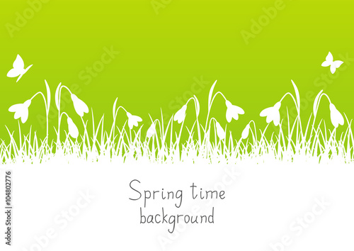 Spring background with snowdrop silhouettes 