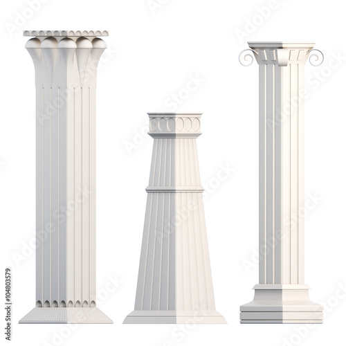 Set of columns isolated on white background. 3d rendering.