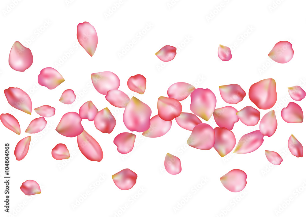 Abstract background with flying pink rose petals.