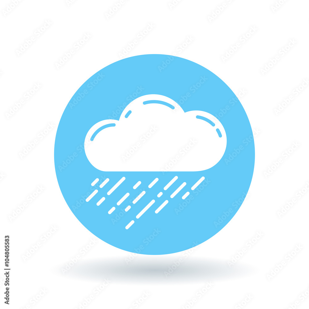 Rain cloud icon. Rain storm sign. rainfall symbol. White rain cloud icon on blue circle background. Vector illustration. Rain cloud icon. Rain storm sign. rainfall symbol. White rain cloud icon on blue circle background. Vector illustration.