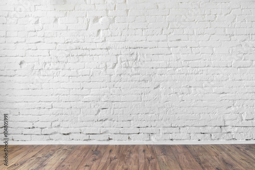 white brick wall texture background wooden floor loft photo