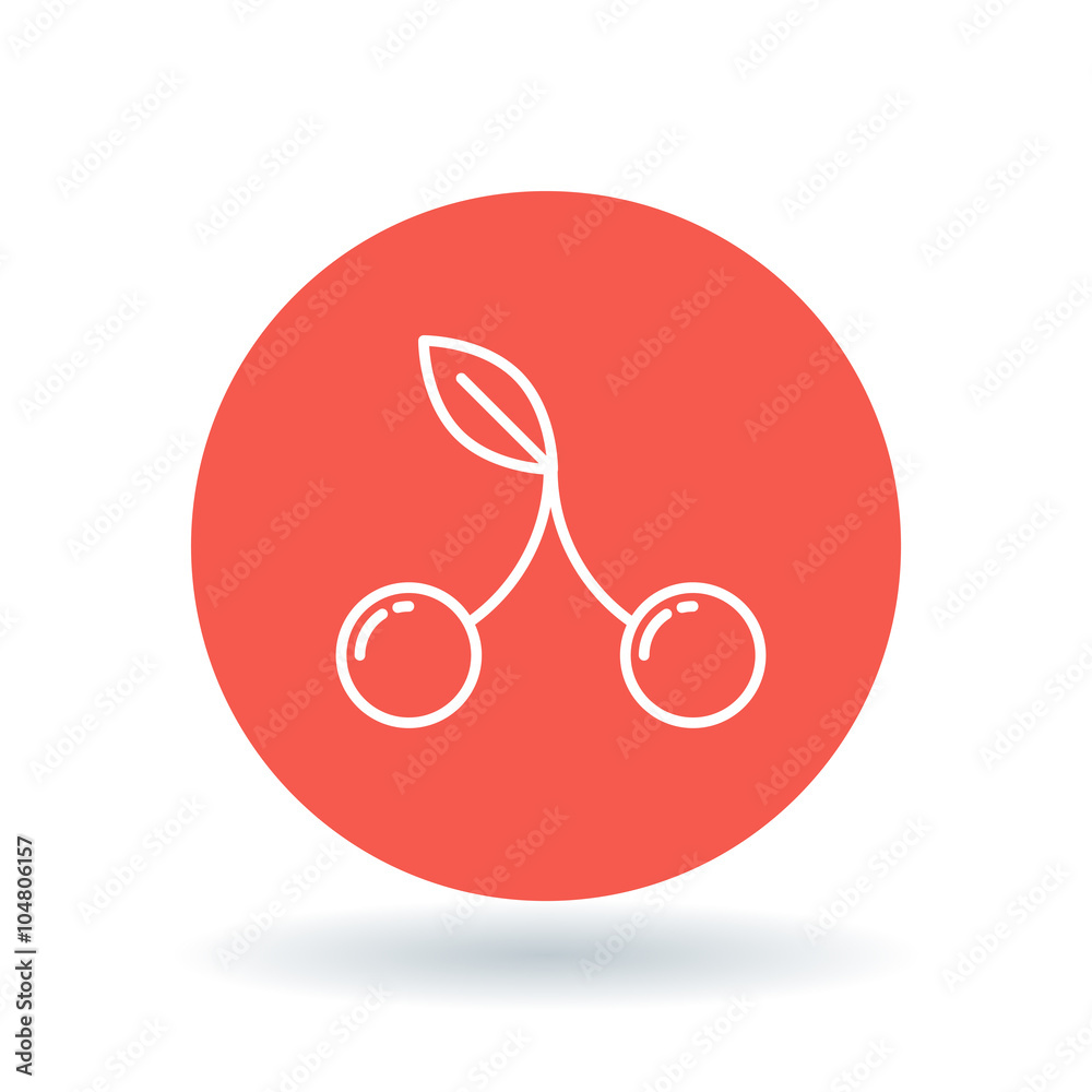Cherry icon. Dessert cherries sign. berry symbol. White cherries icon on red circle background. Vector illustration. Cherry icon. Dessert cherries sign. berry symbol. White cherries icon on red circle background. Vector illustration.