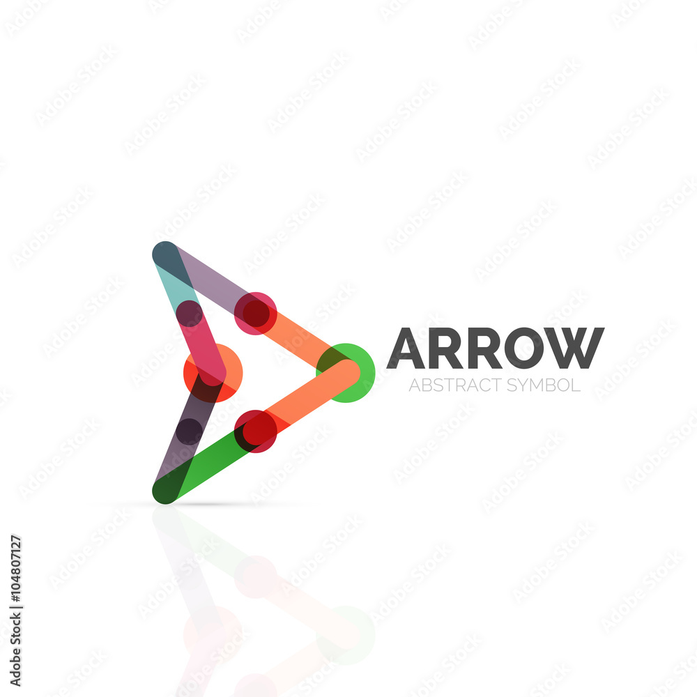 Linear arrow abstract logo, connected multicolored segments of lines in directional pointer figure Linear arrow abstract logo, connected multicolored segments of lines in directional pointer figure
