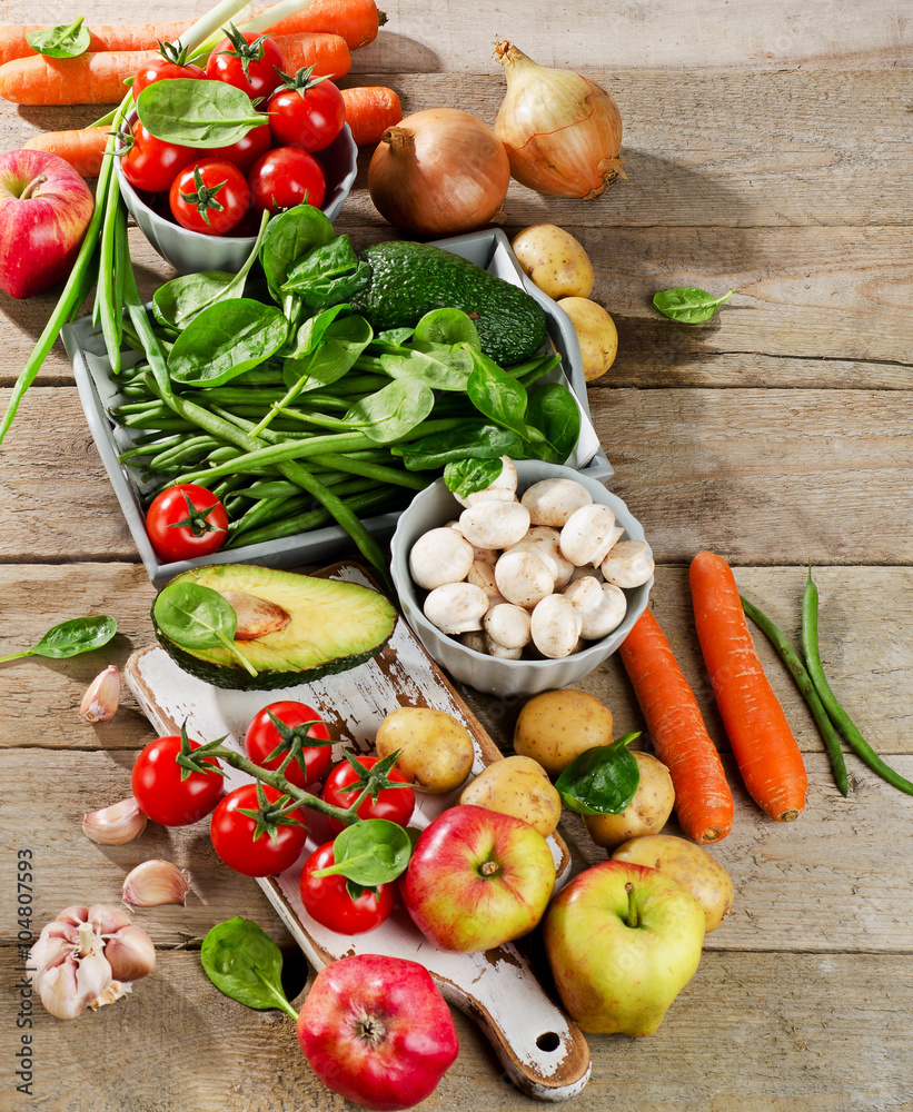 Healthy foods on a wooden background. Healthy foods on a wooden background.