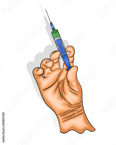 hand holds the syringe with the vaccine.