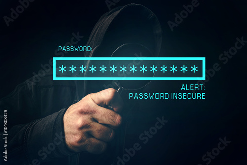 Password insecure alert, unrecognizable computer hacker stealing
