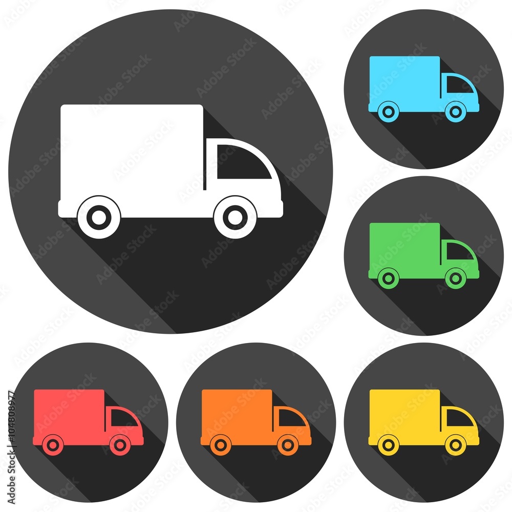 Truck icons set with long shadow Truck icons set with long shadow