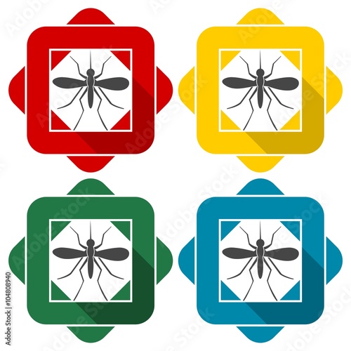 Mosquito icons set with long shadow